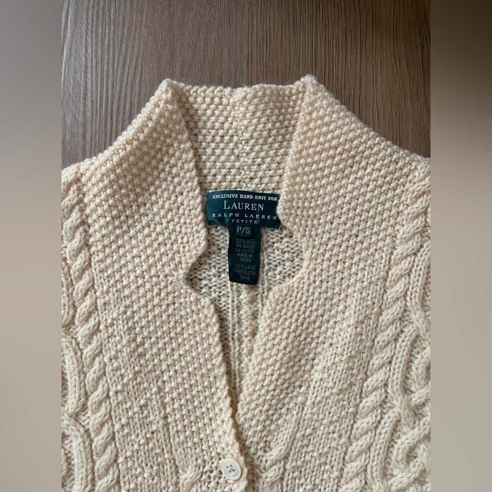 Ralph Lauren Ivory Cream Cable Knit wool Sweater cardigan fisherman - Picture 2 of 6